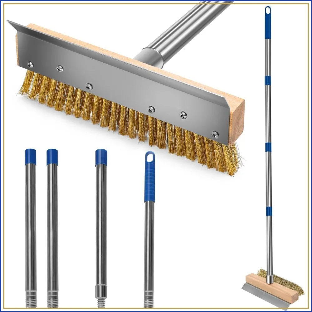 

Pizza Oven Brush, Brass Wire Brushes with Scraper, Detachable 60.2in Long Handle for Commercial Pizza Oven Cleaning, Kitchen BBQ Shelf