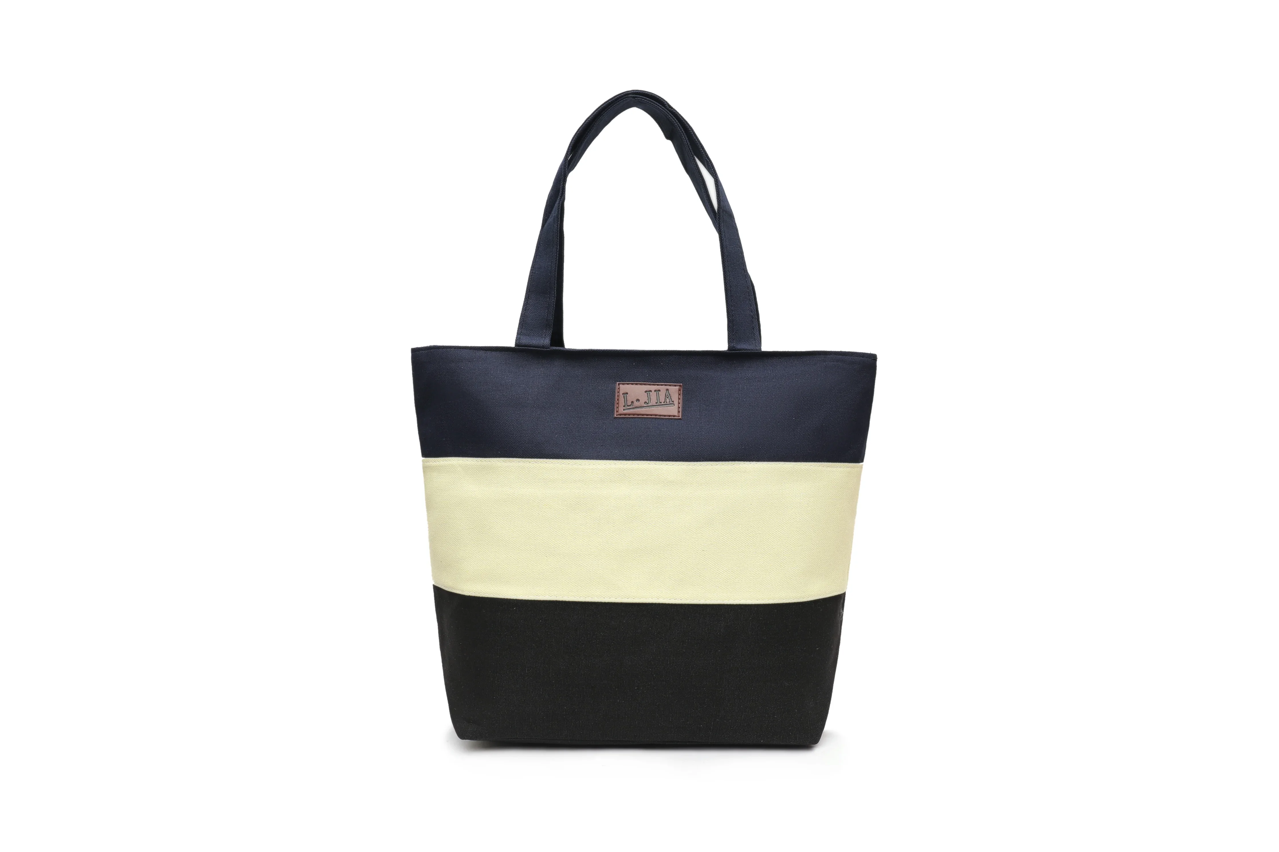 

2024 new three-color striped foldable large-capacity men's and women's universal canvas bag can be carried on one shoulder daily