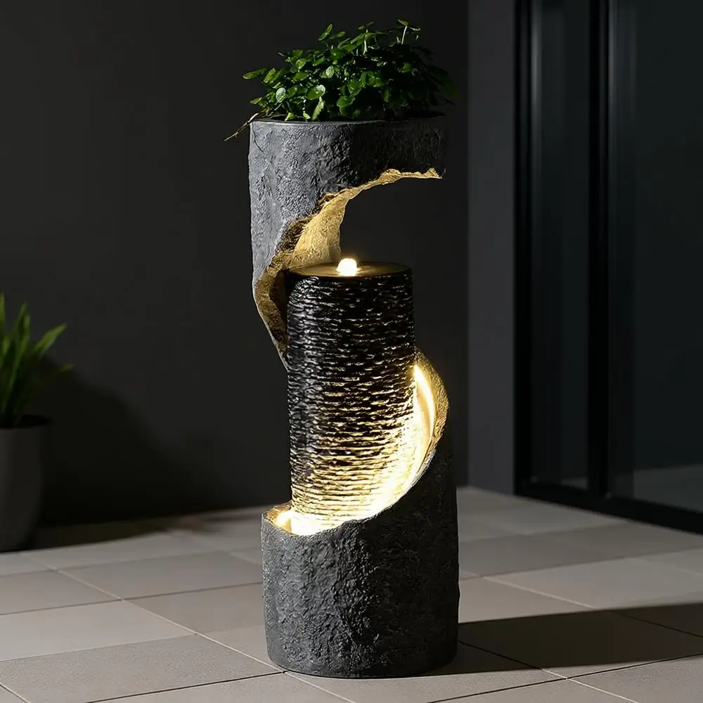 

35.4" H Indoor Water Fountain Water Feature Outdoor for Garden, Patio, Deck Decorations, Yard, Porch, Office with Lights Spiral