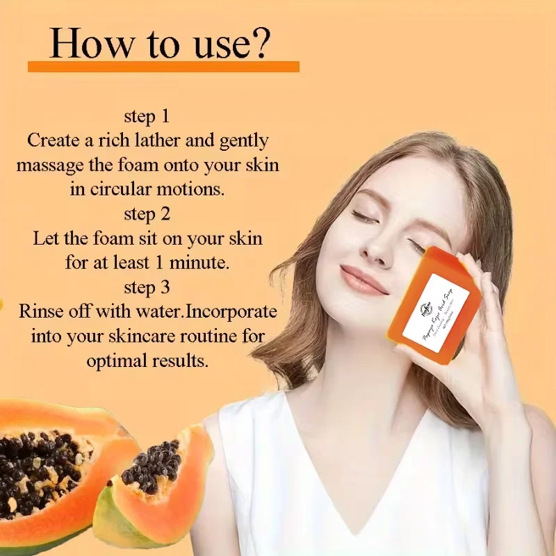 Three-In-One Papaya Soap, Handmade Essential Oil Soap, Alcohol-Free Formula Suitable for All Light-Skinned Skin Types, Deep Cleansing and Moisturizing, a Christmas Gift Suitable for Both Men and Women