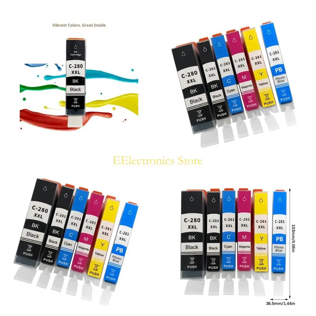 

B03C Universal 6 Color Ink Cartridge Pack Of 2 For PGI280 CLI281 XXL Printers Quick Installation And Enhances Color Accuracy
