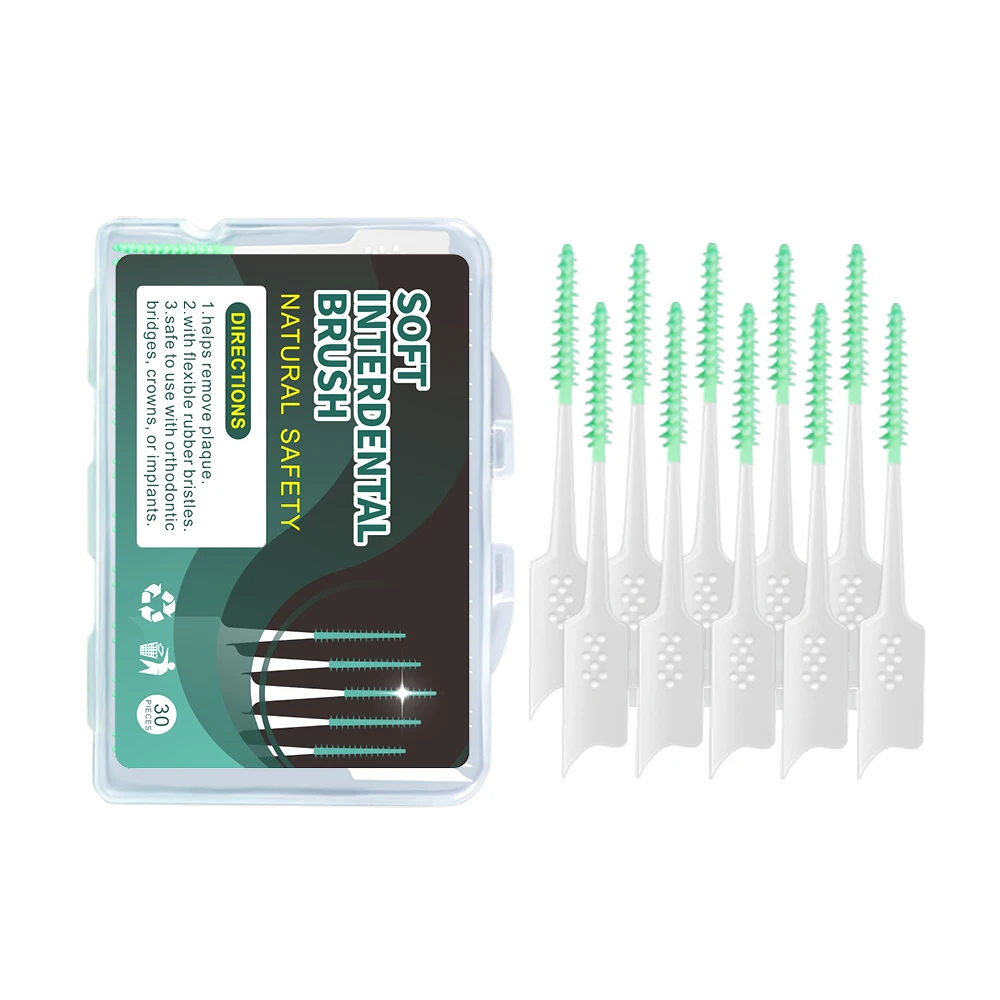Cepillo Interdental de 30 piezas para ortodoncia, limpieza de dientes, almacenamiento portátil de viaje, silicona suave