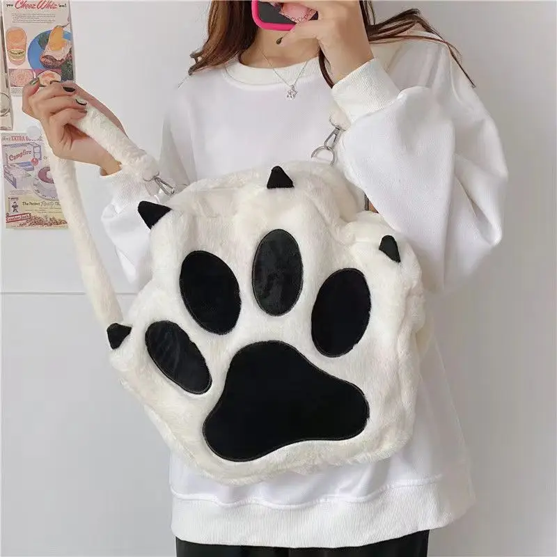 Cute Cat Claw Plush Backpack Large Capacity Women Plush Crossbody Bag Girl Cartoon Fluffy Storage Shouder Bag School Bags Gift