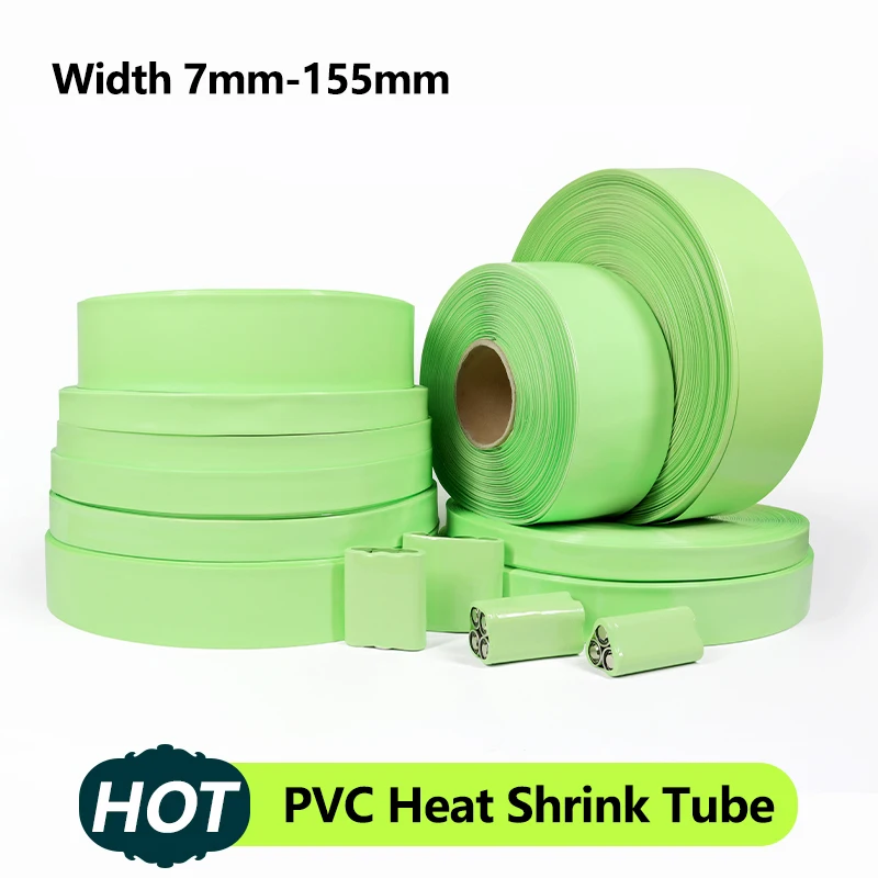 

1/3/5/20M 18650 Lipo Battery PVC Heat Shrink Tube Pack 15mm ~ 150mm Insulated Film Wrap Case Protection Cable Sleeve Fruit Green