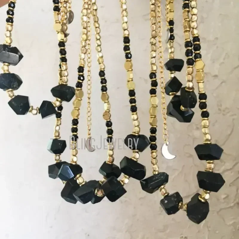 10pcs Tourmaline Point Gold Color African Bead Choker Necklace Carved Shorl Black Crystal Beach Witch Boho Goth Girl Y2k Jewelry