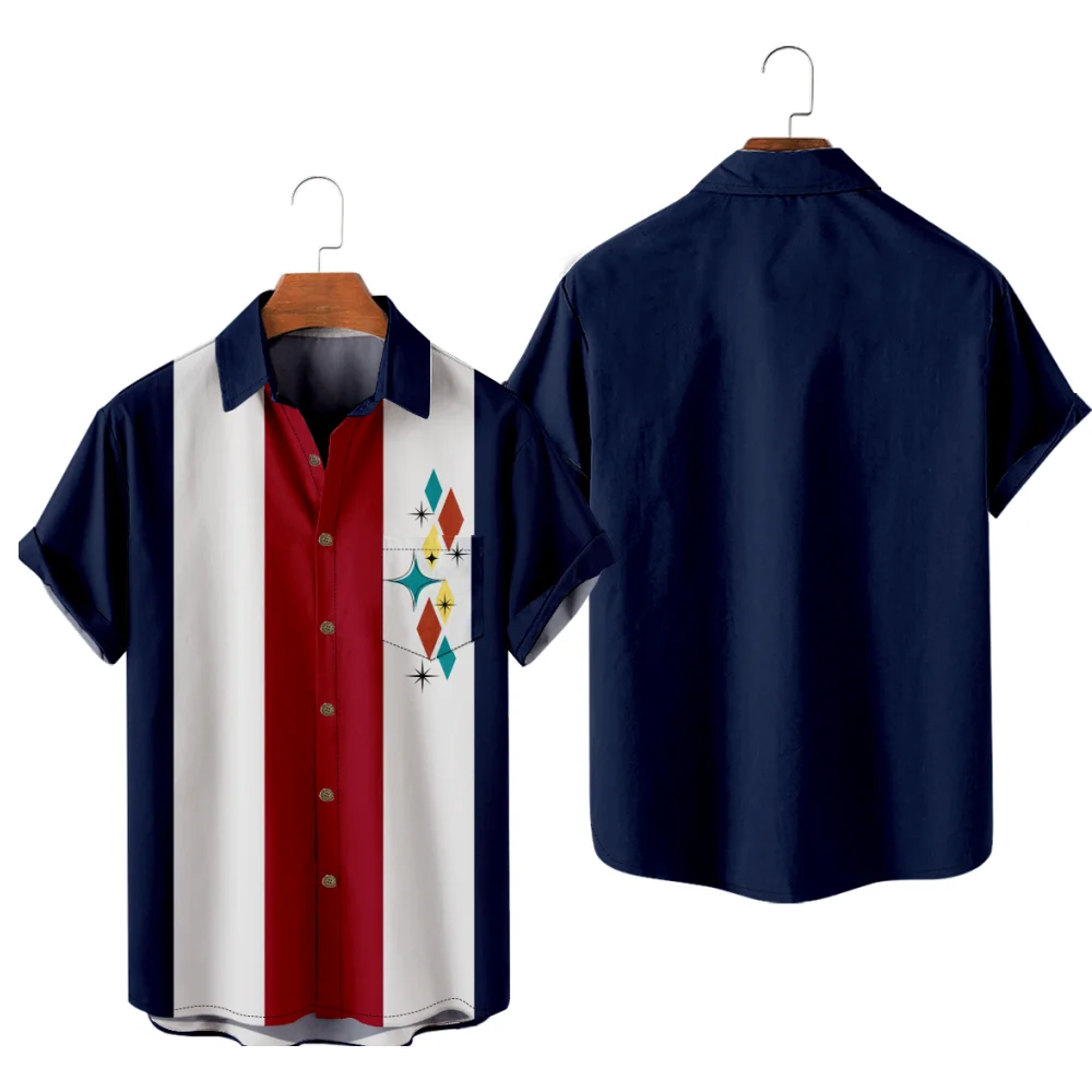 

Мужская повседневная рубашка в стиле пэчворк, три цвета, рубашка с принтом, Y2K Hombre, модная летняя рубашка, уличная одежда