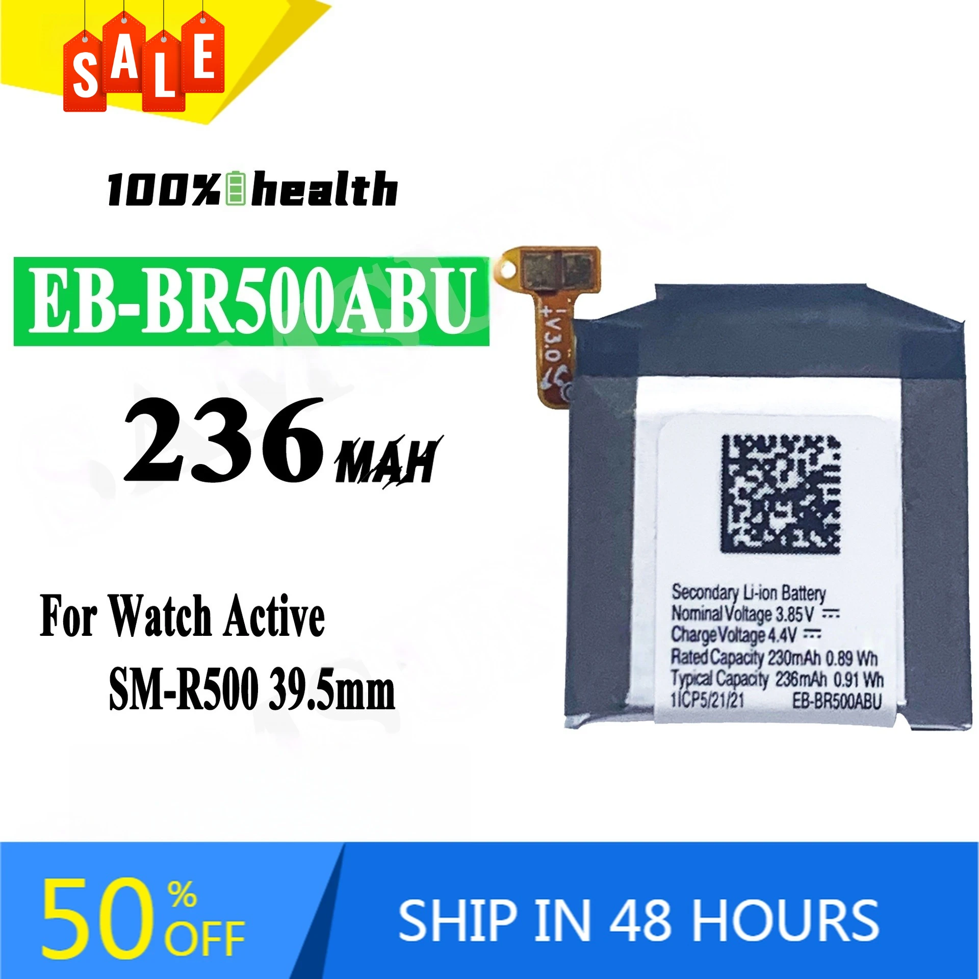 EB-BR500ABU 236mAh Watch Battery for Samsung Watch Active 39.5mm R500 Rechargeable Battery