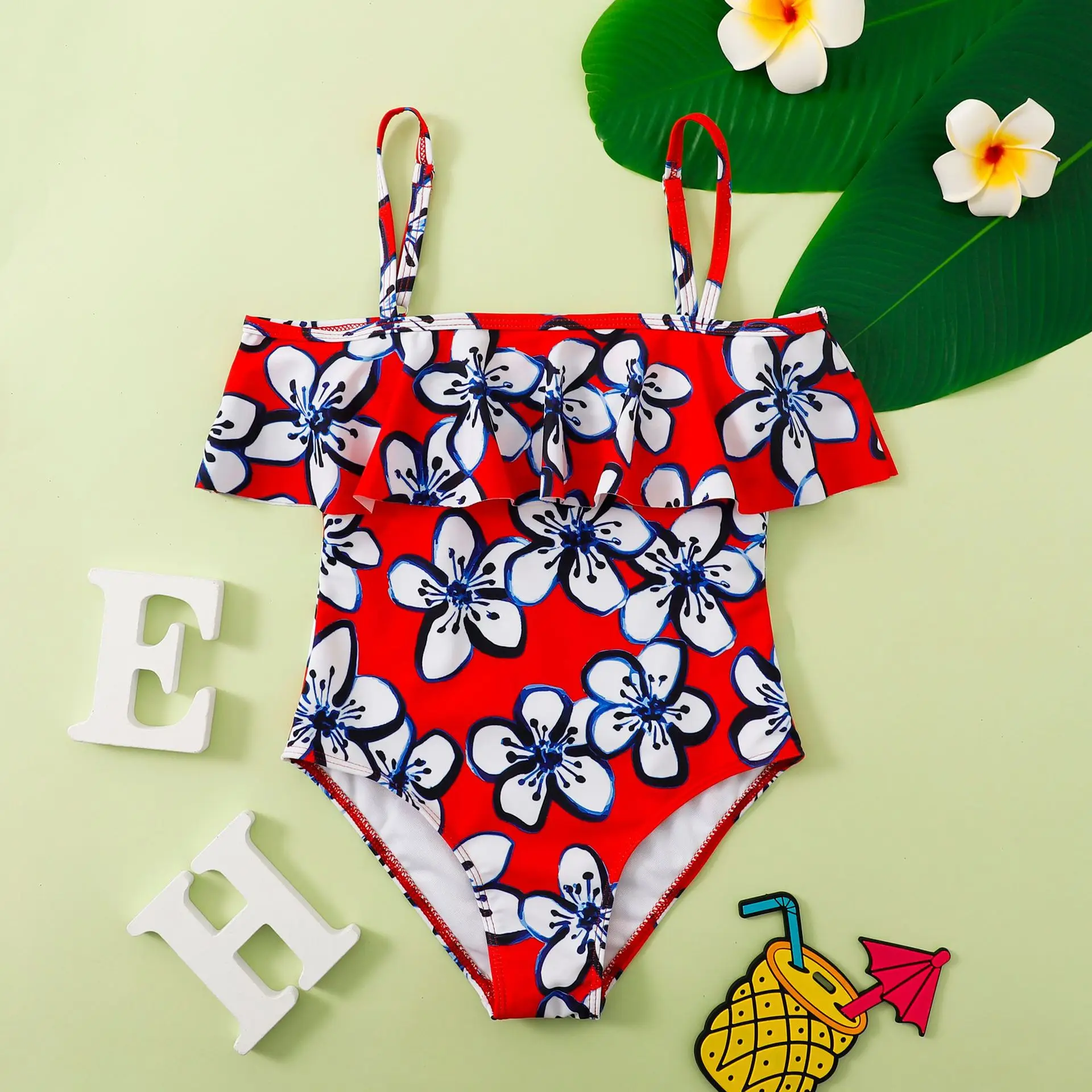 Floral Girls One Piece Swimsuit 8-14 Year Kids Swim Suit Teenage Children's Swimwear Ruffle Bathing Suits Beach Wear Bodysuit