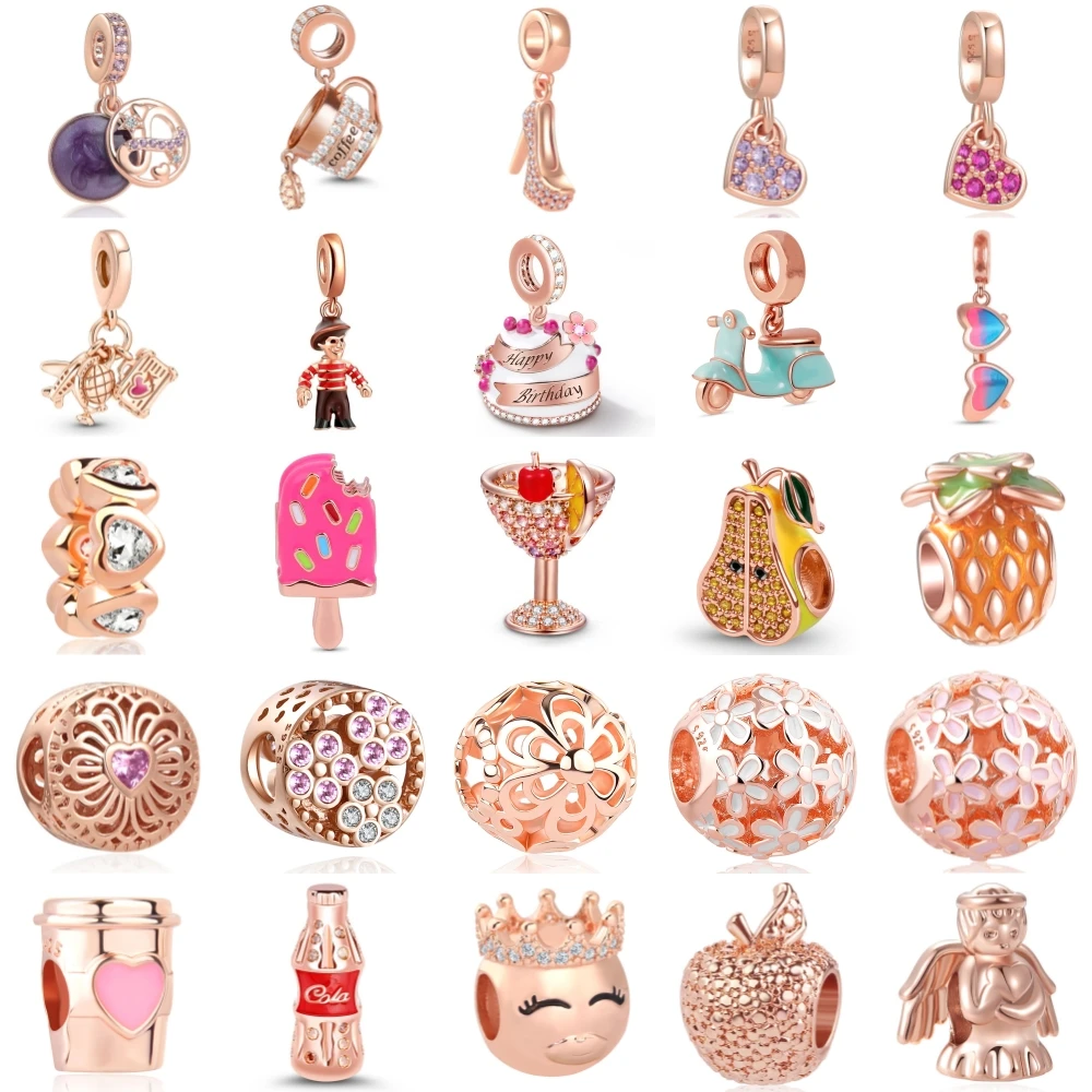 

New 925 Sterling Silver Rose Gold Ice Cream Charm Of Ley 925 Chain Beaded Fit Original Bracelet Accessories DIY Ladies Jewelry
