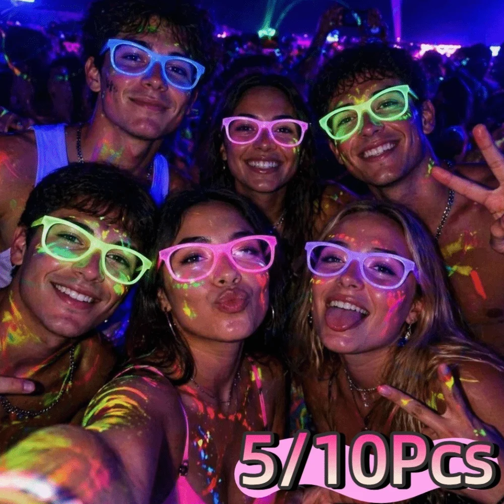 5/10Pcs Funny Creative Luminous Glasses Colorful Glow in The Dark Glowing Glasses Reusable Novelty Light Up Glasses Halloween