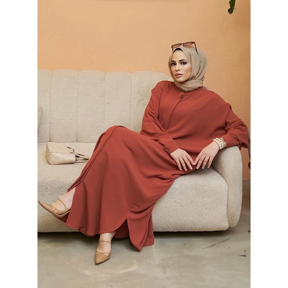 Muslim Women's Robe Solid Color Bat Sleeve Fashion Dress Ramadan Prayer Dress Abaya Kaftans Islamic Dubai Cardigan Robe Dress