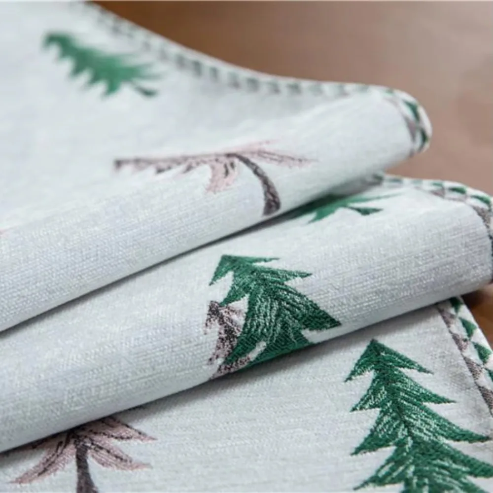 Embroidery Pattern Christmas Tree Elk Table Runner Stain-resistant with Tassel Ball Table Linen Soft Thickened Table Cover
