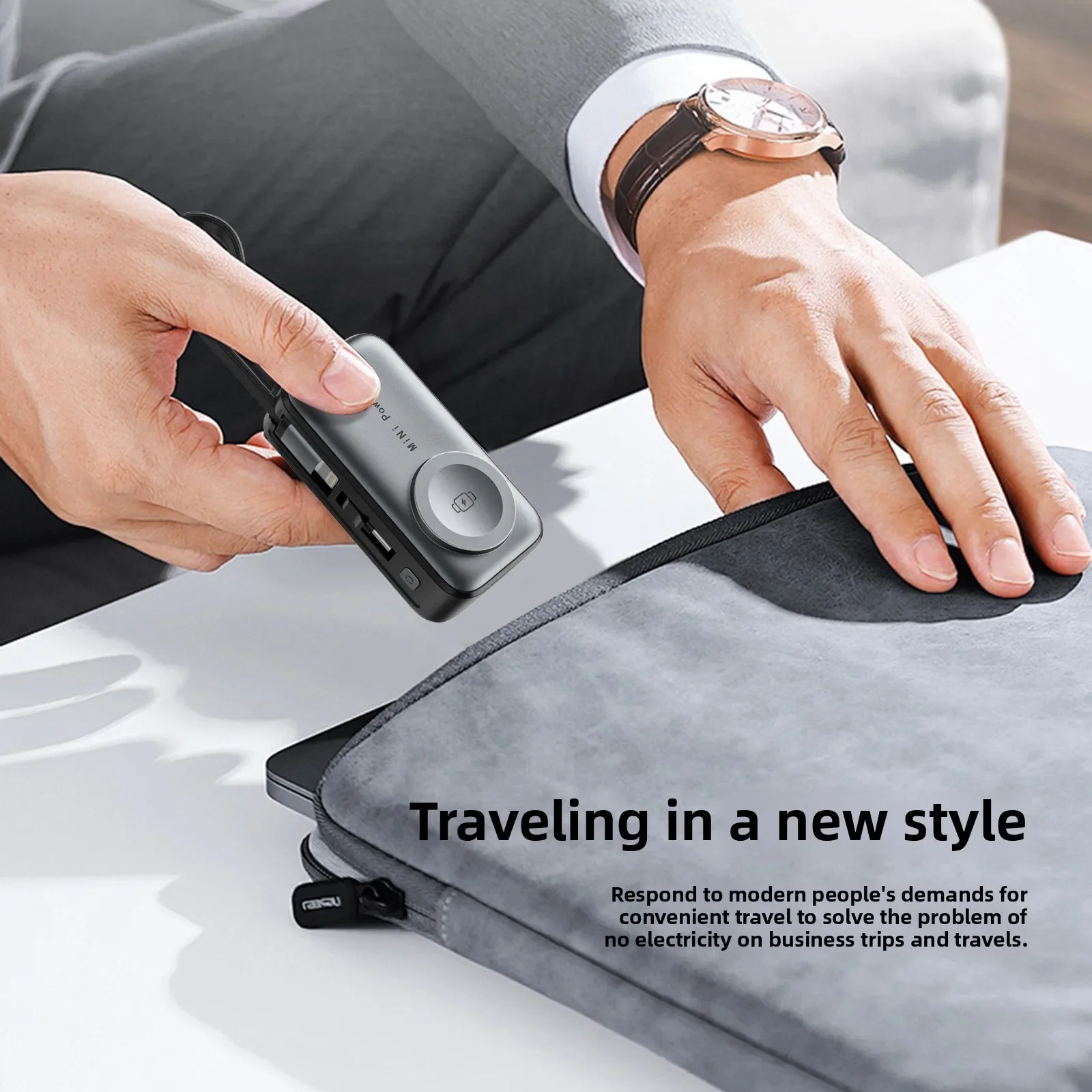 بنك طاقة مغناطيسي صغير بقدرة 5000 مللي أمبير في الساعة مع شاشة رقمية وبطارية خارجية محمولة لهاتف آيفون وشاومي وساعة أذن