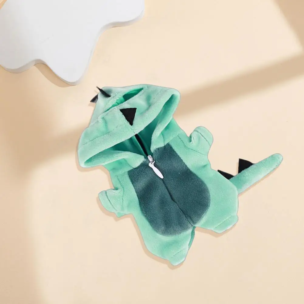 Waschbares Puppenkostüm, Dinosaurier-Kapuzenoverall für 17 cm große Puppen, mehrfarbiges Plüsch-Hauskleidungsset, süßes Cartoon-Puppen-Outfit zum Spielen