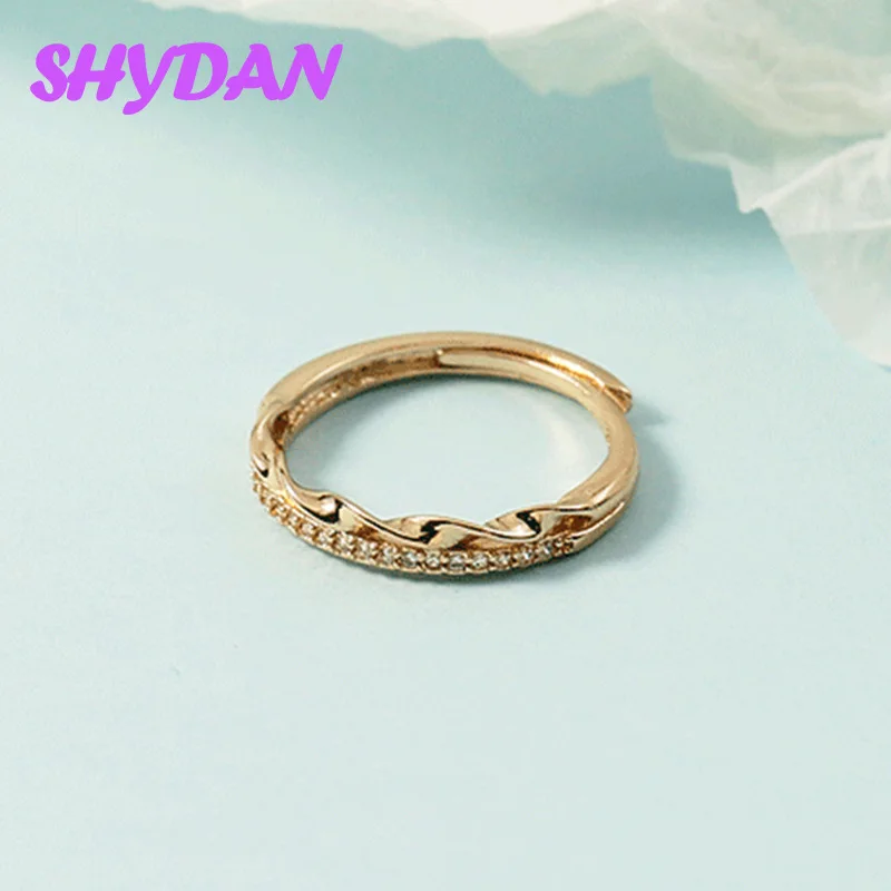 SHYDAN 925 Sterling Silver Rose Gold Twisted Diamond Accented Stylish Adjustable Ring For Women Girls Fashion Jewelry