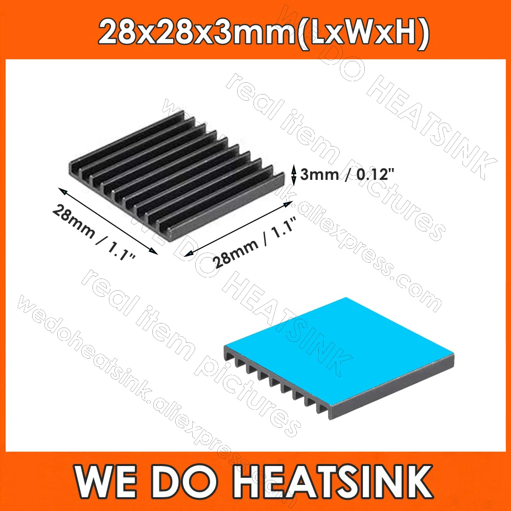 28x28x3mm Black Square Electronics Cooler Heatsink for MOS GPU IC Chipset with Thermal Conductive Adhesive Tape