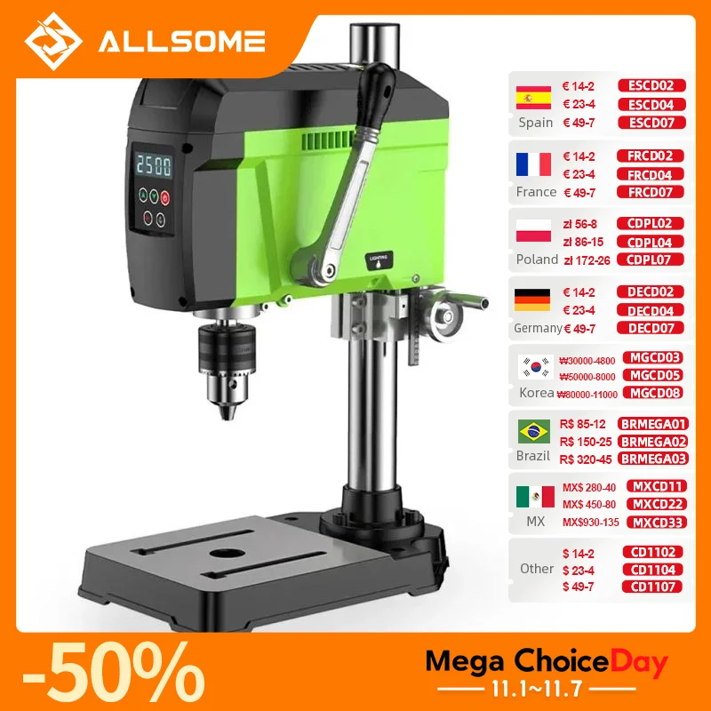 Allsome – perceuse à colonne de établi, perceuse à vitesse Variable BG-5168E BG-516809