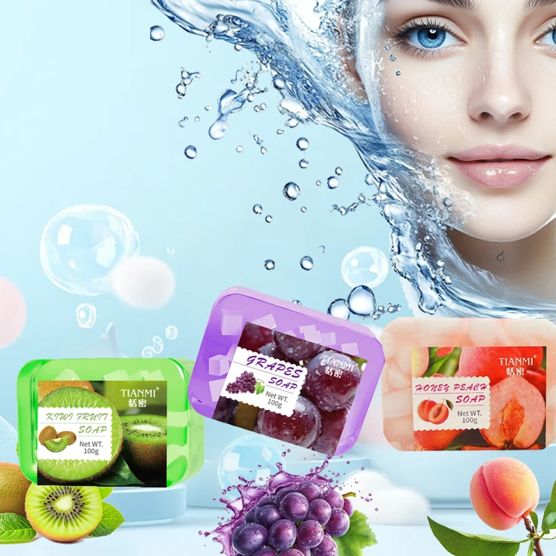 3 قطع صابون جيلي فواكه، فاكهة الكيوي، العنب، صابون جيلي خوخ، بنكهات مختلفة للاختيار من بينها، تنظيف عميق ومكياج #2