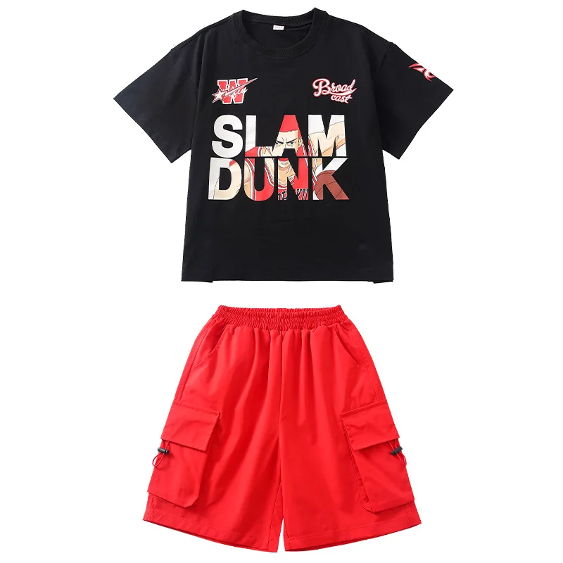 Costume hip-hop per ragazzi Top a maniche lunghe per ragazze Pantaloni cargo rossi Abiti da ballo jazz per bambini Abbigliamento da spettacolo Abbigliamento da palcoscenico