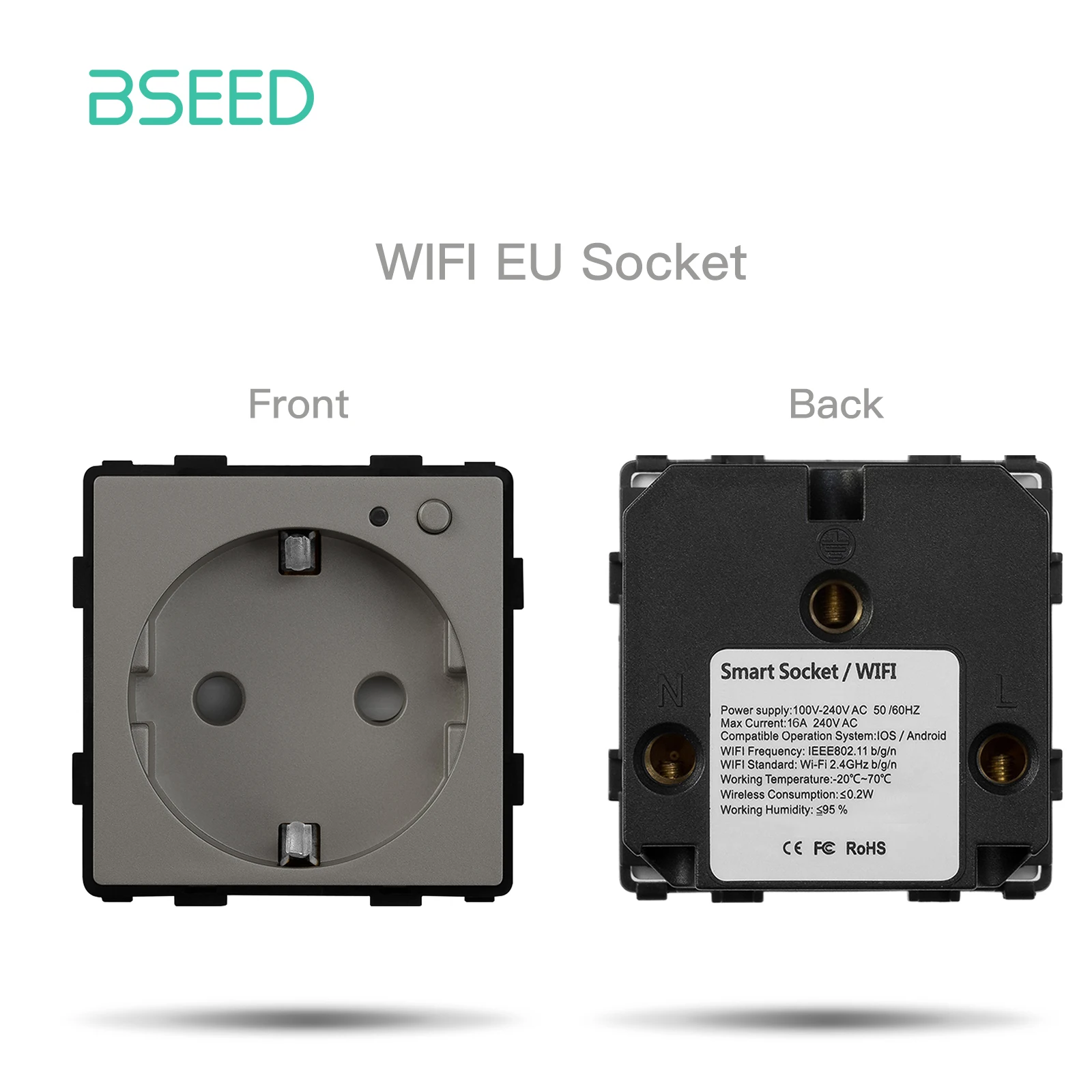 BSEED Lichtschalter Glasscheibe Teile Grau USB Wandsteckdosen Funktionsteile DIY EU CAT5 TV Steckdosen Steckdose Teile Grau