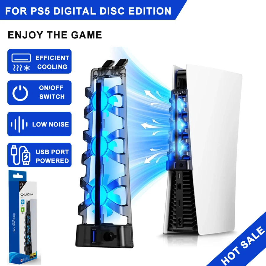 For PS5 Both Disc and Digital Cooling Fan with LED Light for PS5 Both Disc and Digital Editions Gaming Accessorie Cooling System