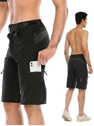 Pantalones cortos de gimnasio para hombre, Shorts elásticos para bicicleta de montaña, secado rápido con bolsillo con cremallera, adecuados para correr, senderismo, Camping