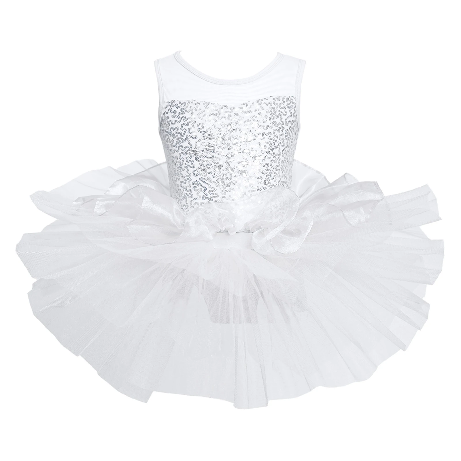 

Kids Girls Gymnastics Ballet Dance Leotard Dress Sleeveless Sequins Mesh Tutu Dress Fairy Prom Party Costume Ballerina Dancewear