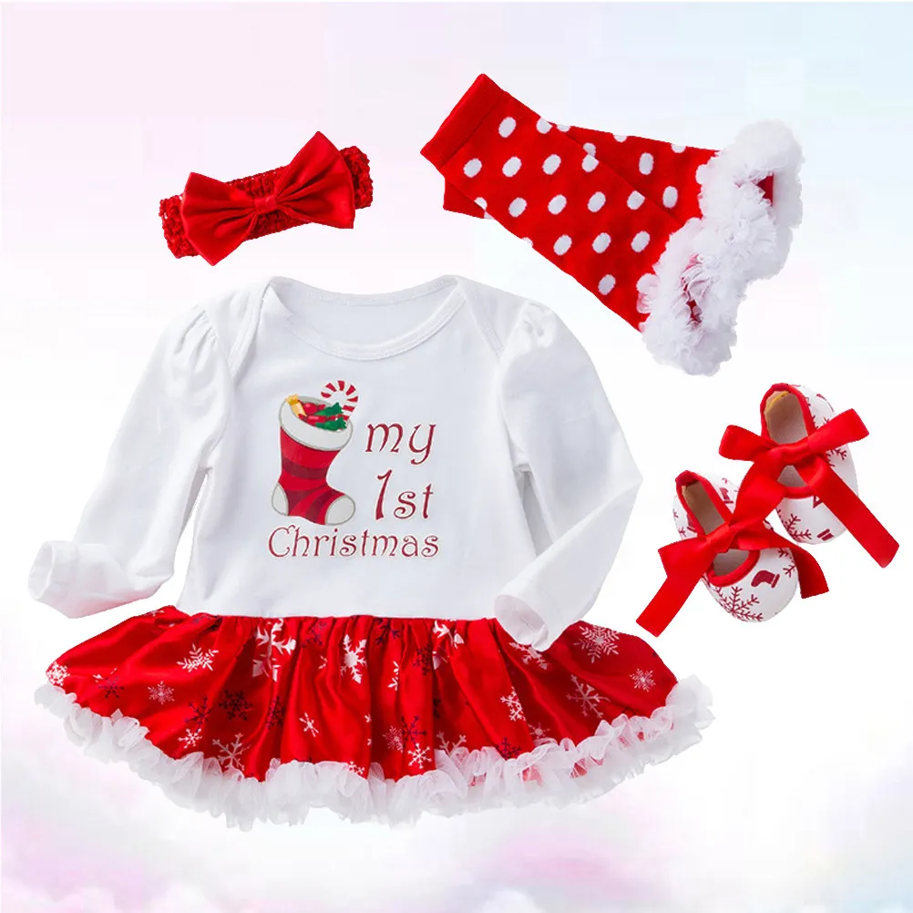 Baby Christmas Bodysuit Dress Suit Newborn Size S Cute Cartoon Reindeer Stripe Hat Bodysuit Set Boys Girls Xmas Party