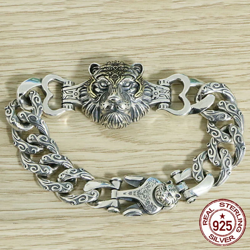 

S925 sterling silver bracelet with stylish temperament Personalized retro and domineering tiger head Advanced niche design