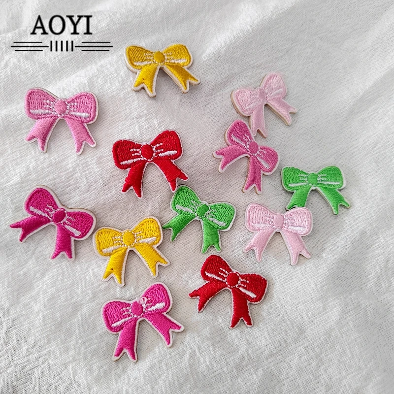 Self-adhesive 10pcs Small Bowknot  Embroidery Patches for Clothing Iron on Clothes Appliques Diary Phone Notebook Decoration