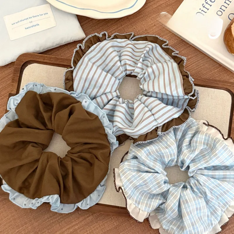 

Эластичные резинки для волос Canele Color Coffee Blue с контрастным кружевом, большие, высокоэластичные, для женщин, для хвоста, шикарные, на каждый день