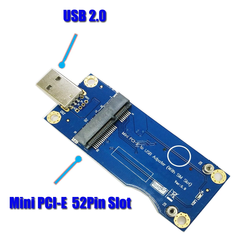 Industrial grade Mini PCI-E to USB Adapter With SIM card Slot for WWAN/LTE Module converts 3G/4G wireless Mini-Card to USB port