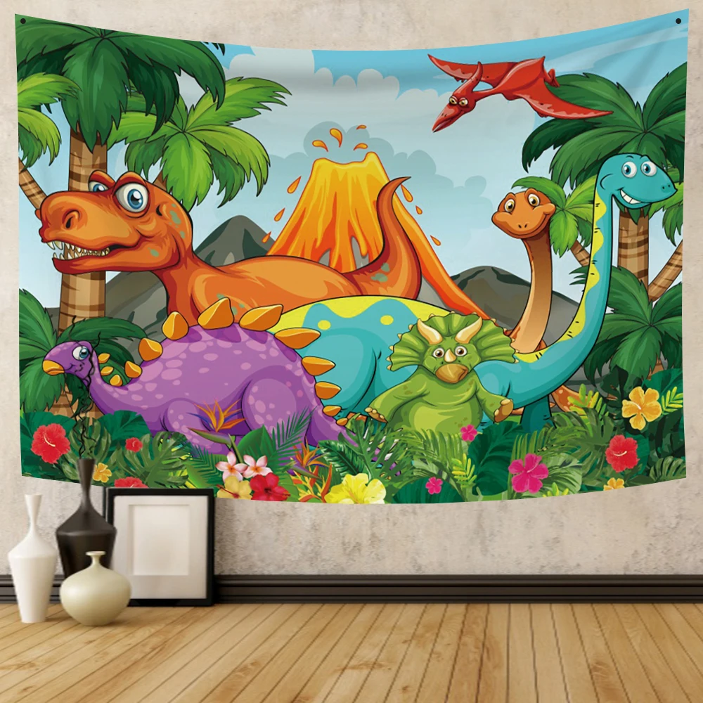 

Cartoon Dinosaur Background Tapestry Wall Hanging Carpet For Children's Room Living Room Dorm Tapestries Art Home Decoration