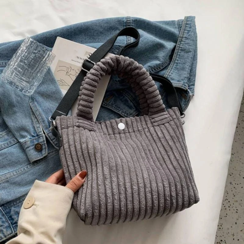 

Women Shoulder Bag Soft Corduroy Crossbody Bag Solid Color Bags