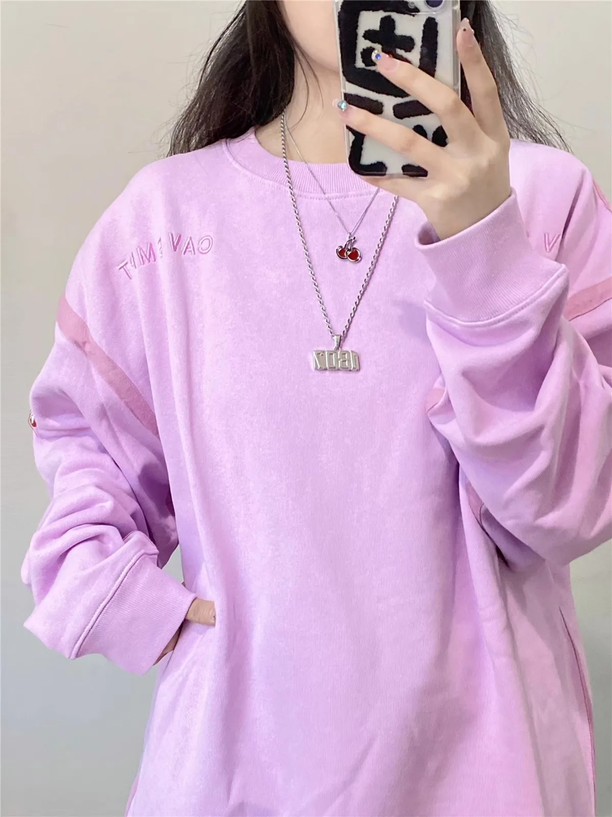 2024 CAVEMPT autumn and winter pink long sleeved fabric printed round neck pullover CE men's and women's hoodie WY1047