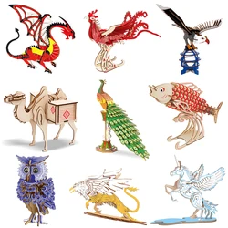 3D Wooden Puzzle Peacock Eagle Animal Model Dragon Phoenix Jigsaw Toy DIY Assembly Kits Educational Toys For Children Kids Gift