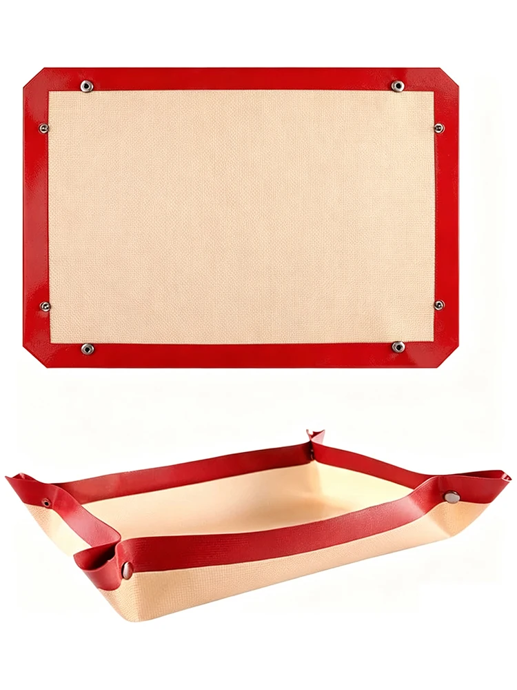 Reusable Silicone Baking Mat with Buckle - Leakproof, Non-Stick Silicone Fiber Oven Mat,Snap-Together Corners Form Leakproof