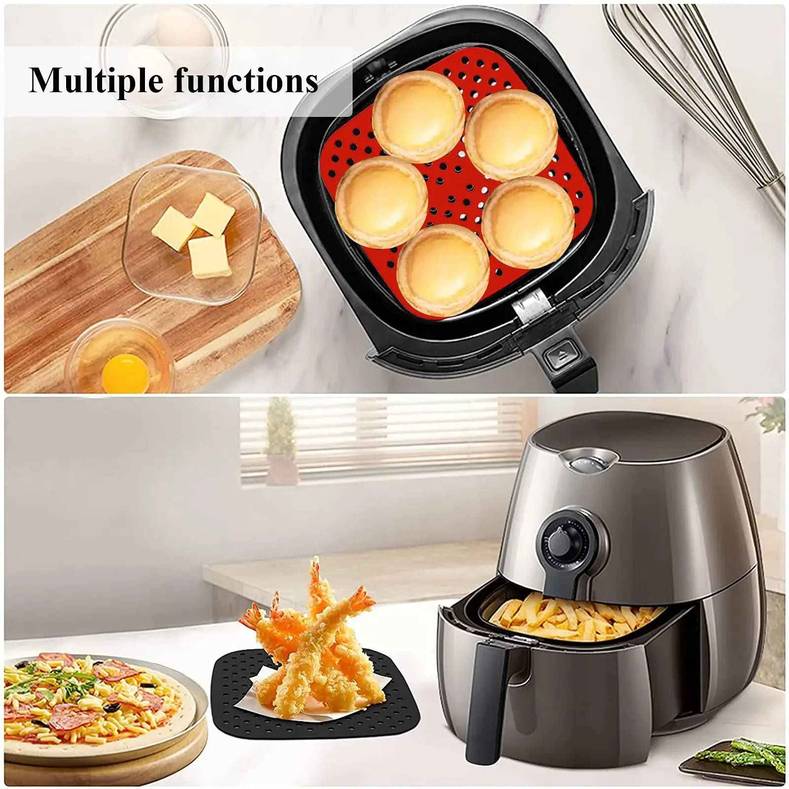 8.5 Inch Air Fryer Silicone Liners, Reusable Food-Grade Silicone Mat, Non-stick Heat Resistant Air Fryer Accessories