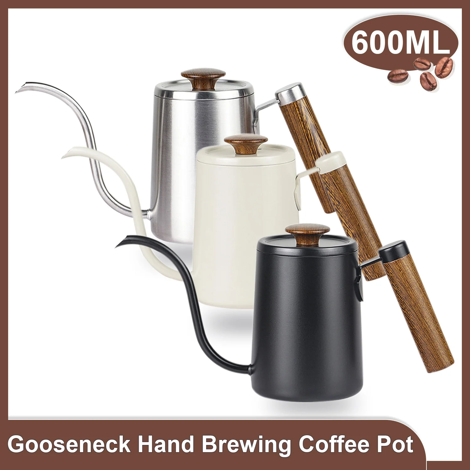 600ML Hand Brewing Coffee Pot Stainless Steel Gooseneck Pour Over Kettle for Espresso Coffee Tea Milk Barista Coffee Accessories