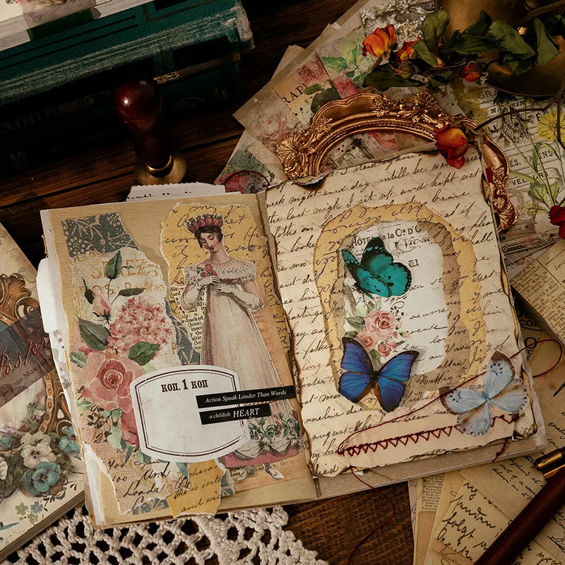 8 Style 100pcs/book Vintage Message Material Paper Creative Flower Character Hand Account Decorative Memo Pad