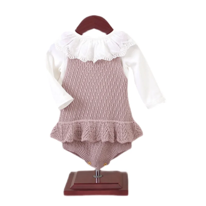 100% Cotton Knit Baby Romper 0-2 Years Bowknot Ruffled Sling Jumpsuit for Infant Girls Snap Button Diaper Change Design Romper