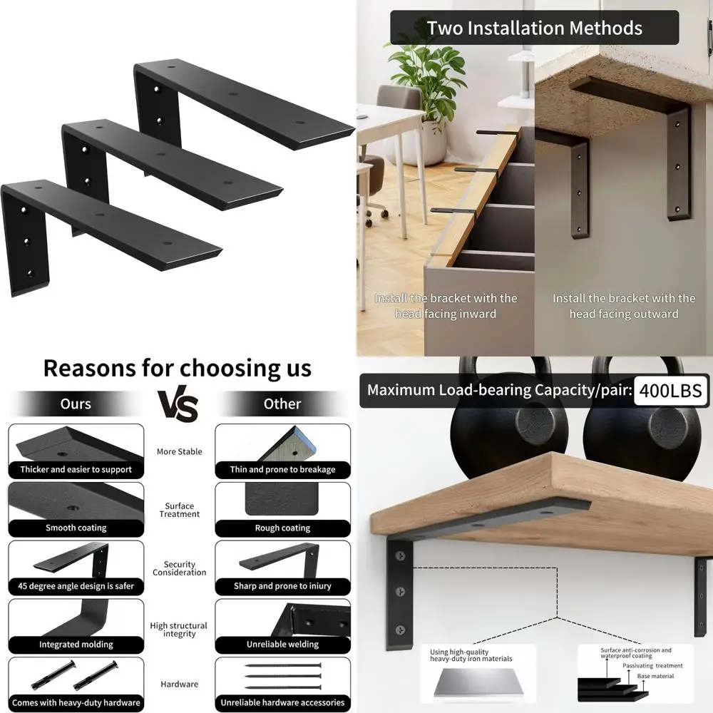 

Heavy-Duty L-Shape Metal Brackets for 12 Inch Thick Countertops - 12x6x2.5, Ideal for Quartz and Granite Supports