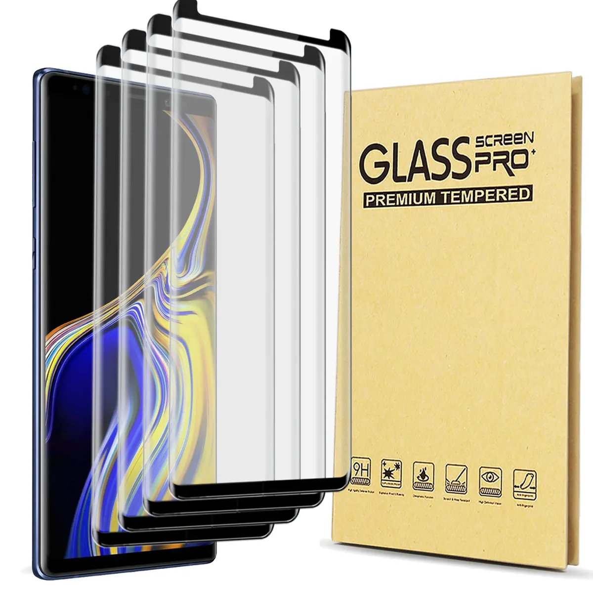 4-Pack For Samsung Galaxy Note 9 Case Friendly Full Coverage Clear Tempered Glass Screen Protectors