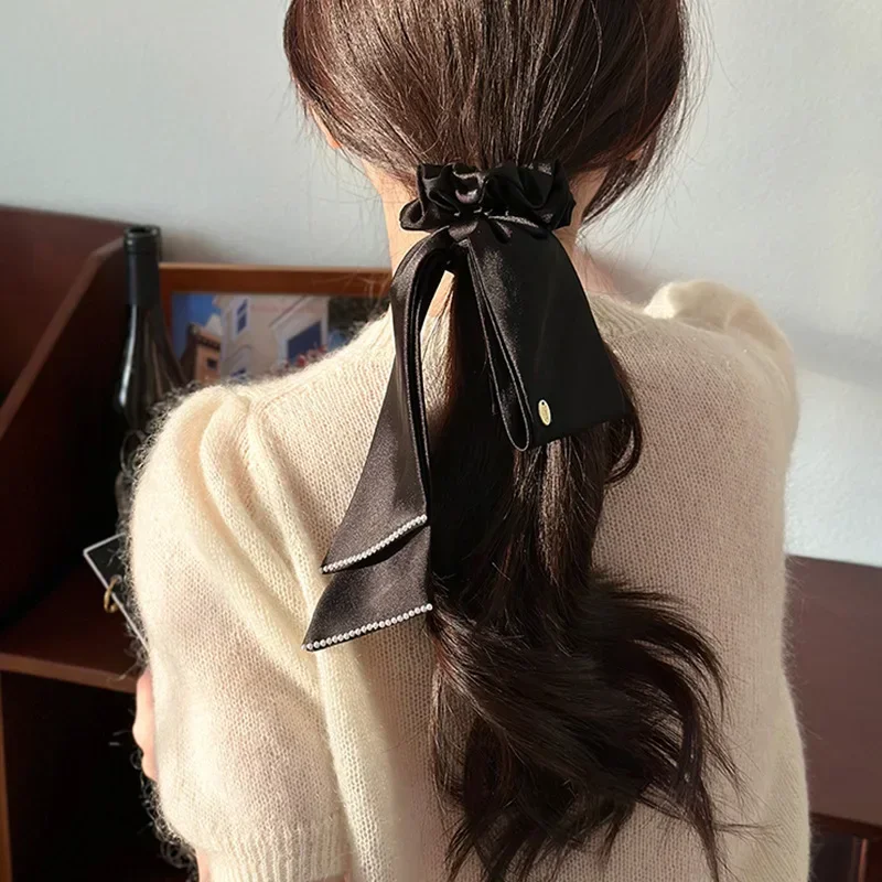 Satin Bow Streamer Sense Hair Rope Elegant Rubber Band Female Hair Tie Low Bun Hair Ornament