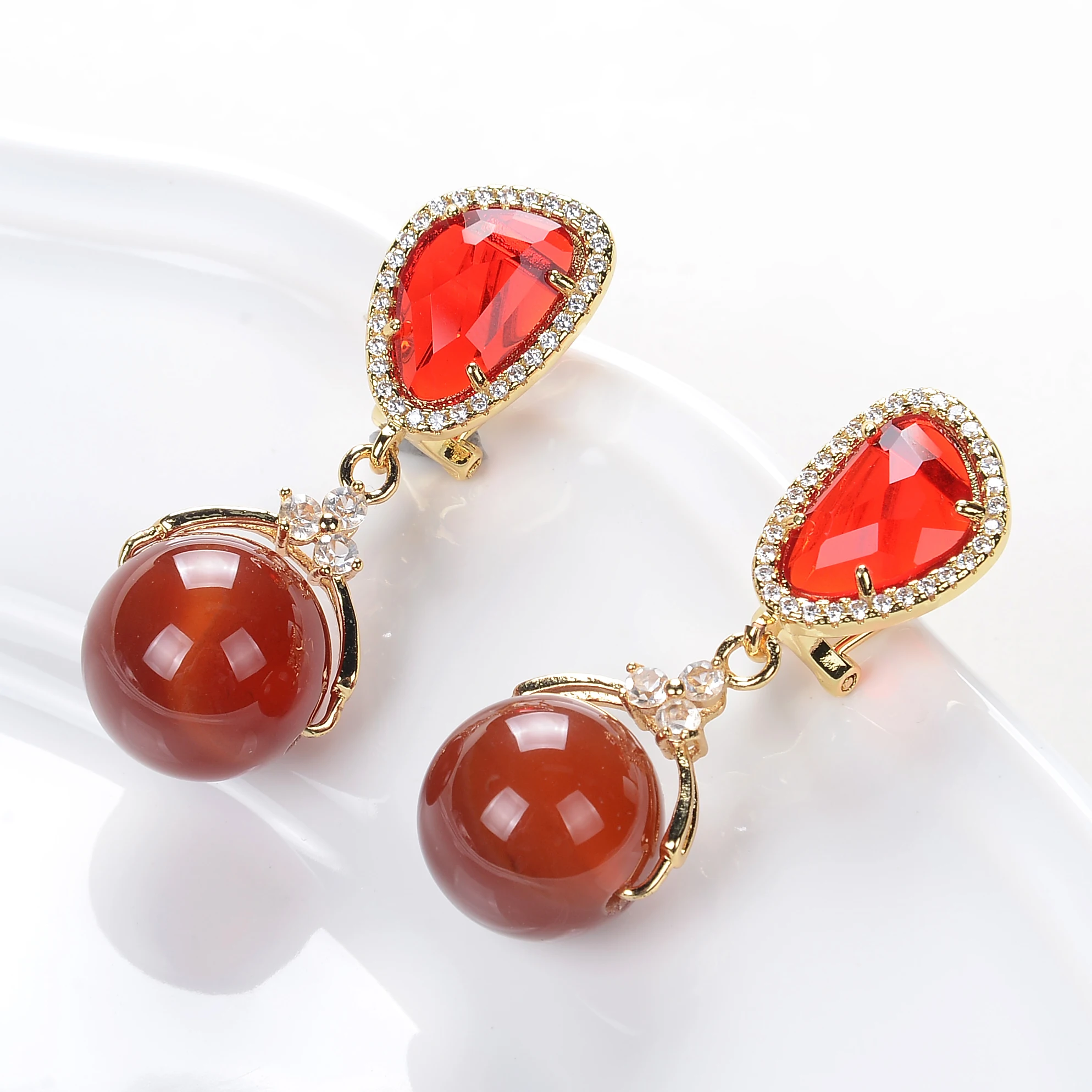 Original Handmade Round Stone Drop Earrings For Women 2022 Korean Charming Gem Glass Dangle Earrings Femme Brincos Jewelry