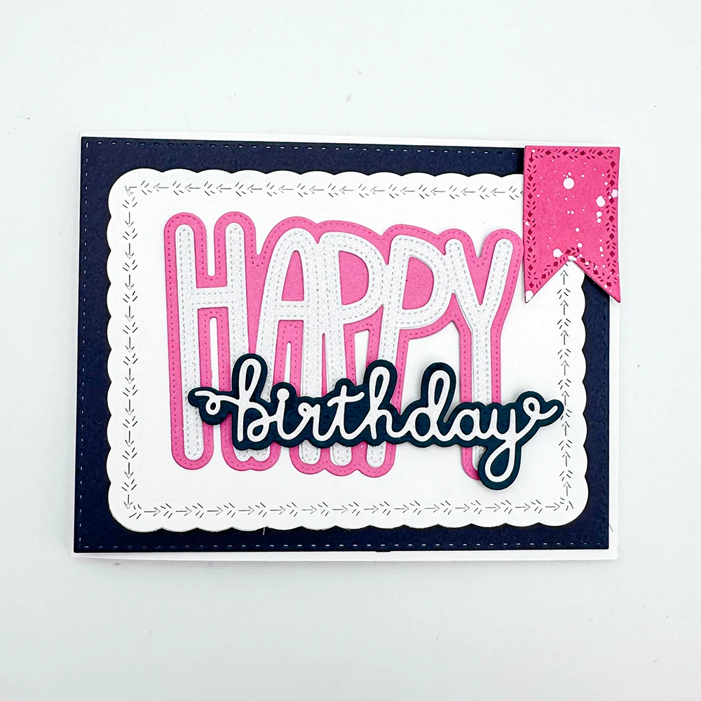 

2026 New Metal Cutting Dies Happy Birthday Word Big and Bold Cake Die DIY Greeting Card Scrapbooking Decor Molds Embossing Make