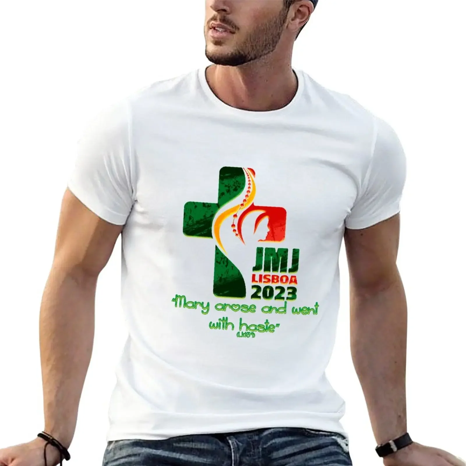 New World Youth Day Lisbon T-Shirt plain sports fans summer clothes t shirt men 100℅ cotton