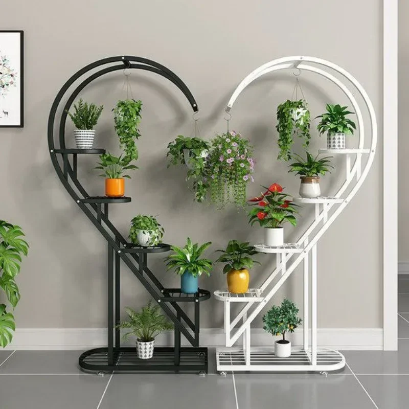 Flower Stand Balcony Multi-Layer Jardiniere Living Room Shelf Floor  Decoration Indoor Iron Heart-Shaped