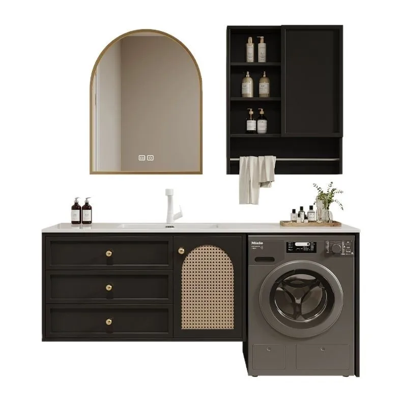 

Легкий роскошный французский керамический встроенный шкаф для стиральной машины, комбинированный дубовый умывальник для ванной комнаты