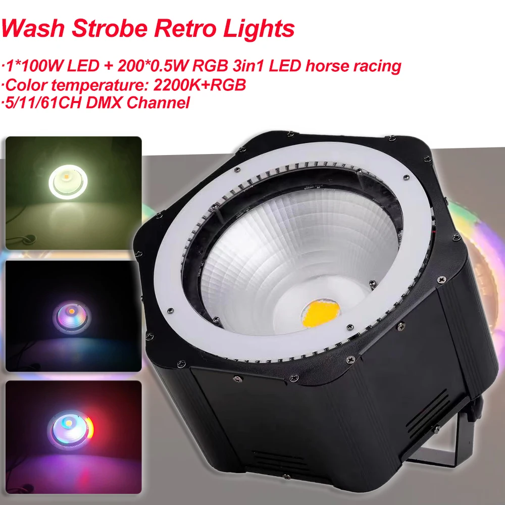 LED 200*0.5W RGB 3in1+1*100W 2200K Horse Racing Wash Strobe Retro Lights DMX Light Par Stage Uplighting For DJ Disco Concert